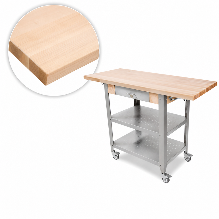 Product image #4 for John Boos Cucina Elegante CUCE50 50-Inch Mobile Maple Butcher Block Cart with Drawer and Drop Leaves