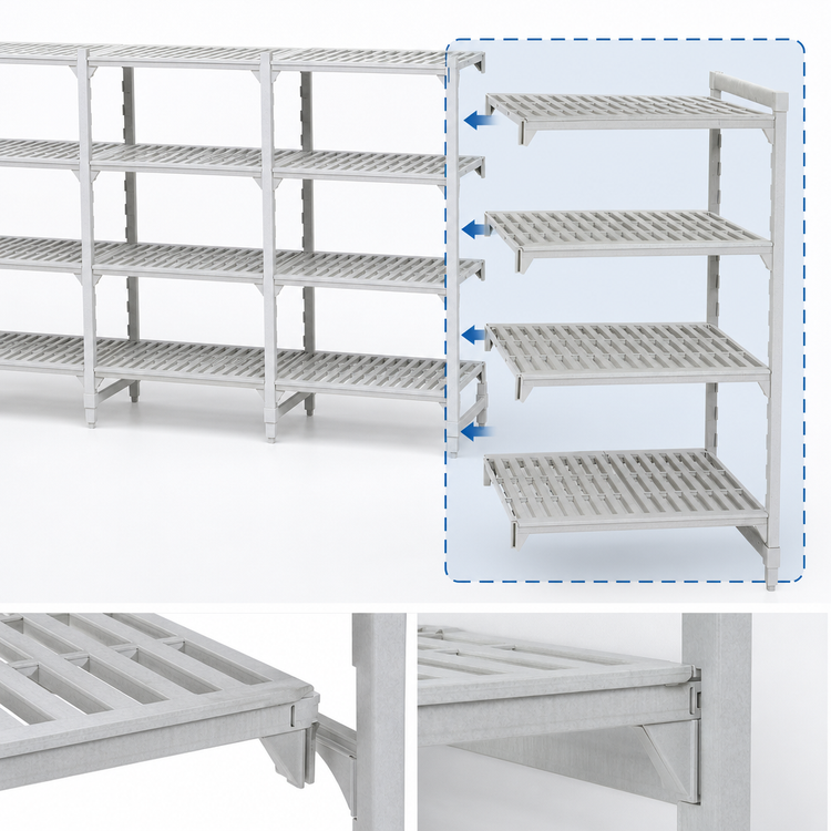 Product image #4 for Cambro Camshelving Premium Stationary 84-Inch High 4-Tier Vented Add-On Polymer Shelving Unit, 42 x 18 Inches, Speckled Gray