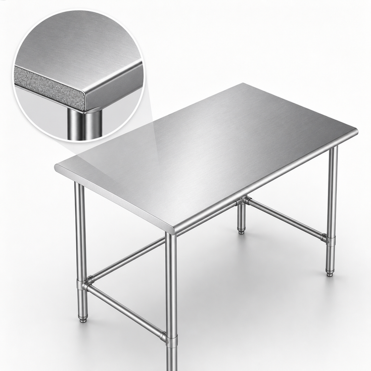 Product image #3 for Sapphire Manufacturing 30 x 30 Inch 18-Gauge 400 Series Stainless Steel Reinforced Corner Work Table with Open Base