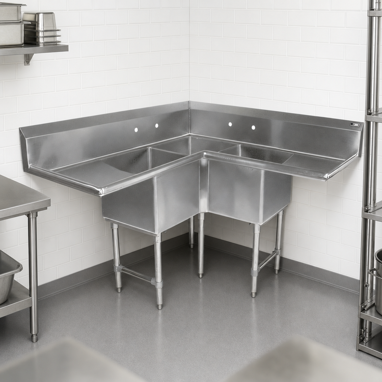 Product image #3 for John Boos Pro-Bowl 3-Compartment Corner Sink with Dual Drainboards