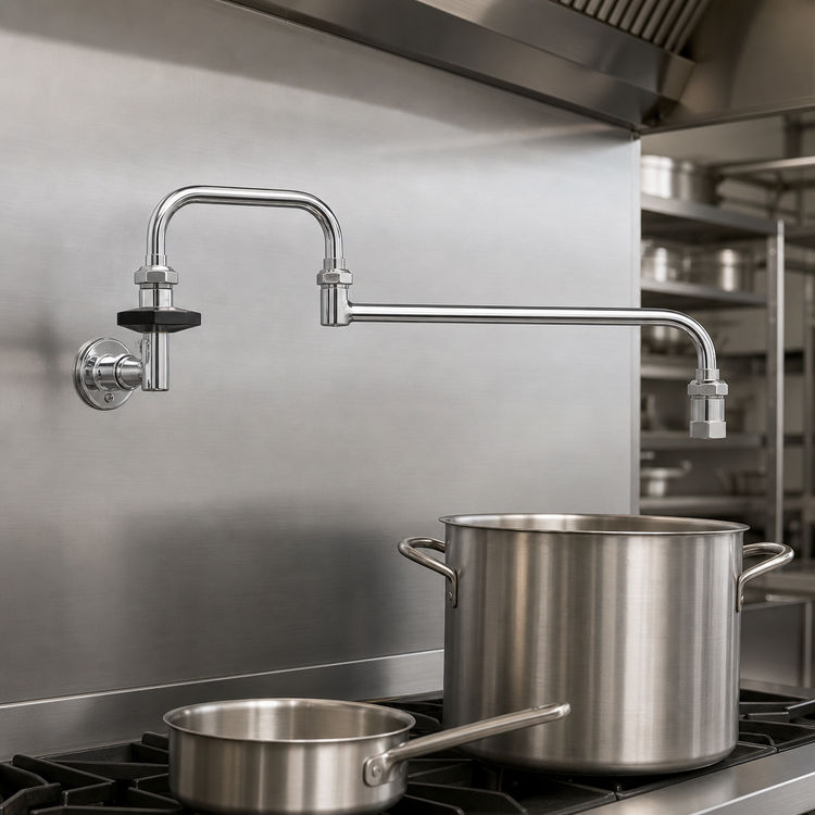 Product image #3 for T&S Brass 18-Inch Double-Jointed Pot Filler Nozzle with Heat-Resistant On-Off Handle