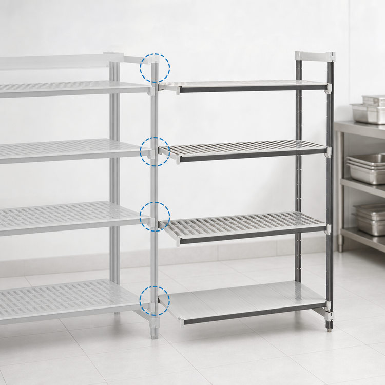 Product image #3 for Cambro Camshelving Elements XTRA Stationary 4-Tier Add-On Polymer Shelving Unit, 24" Deep x 54" Wide x 84" High, Vented & Solid Shelves, Speckled Gray