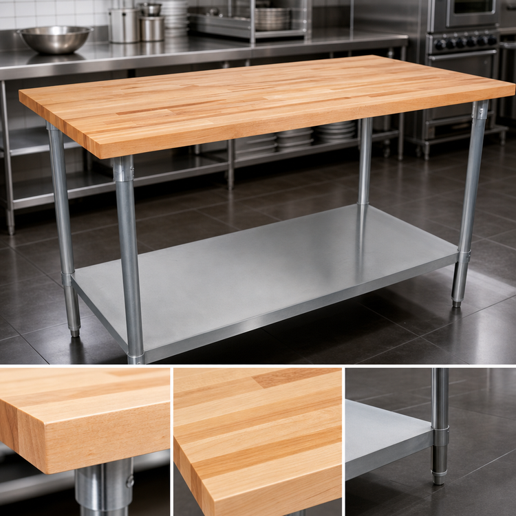 Product image #3 for John Boos TNS02 48 Inch x 24 Inch Wood Top Work Table with Stainless Steel Base and Adjustable Undershelf