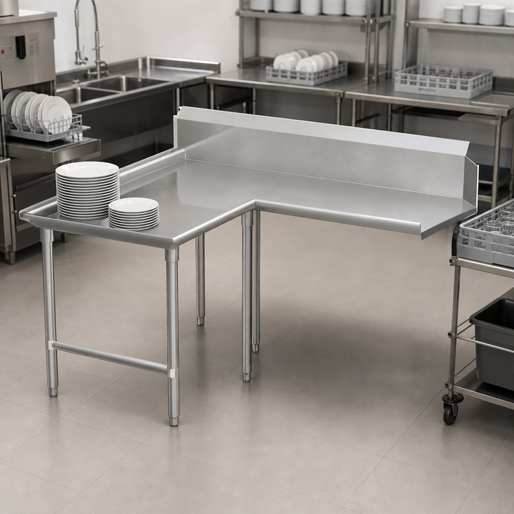 Product image #3 for John Boos Pro-Bowl L-Shaped Island Clean Dishtable, 60 x 84 Inches, Right-to-Left, 14/300 Stainless Steel