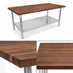 Thumbnail image #3 for John Boos WAL-JNS10-O-X American Black Walnut Wood Top Work Table, 60 x 30 x 35 Inches, Adjustable Undershelf, Galvanized Open Base