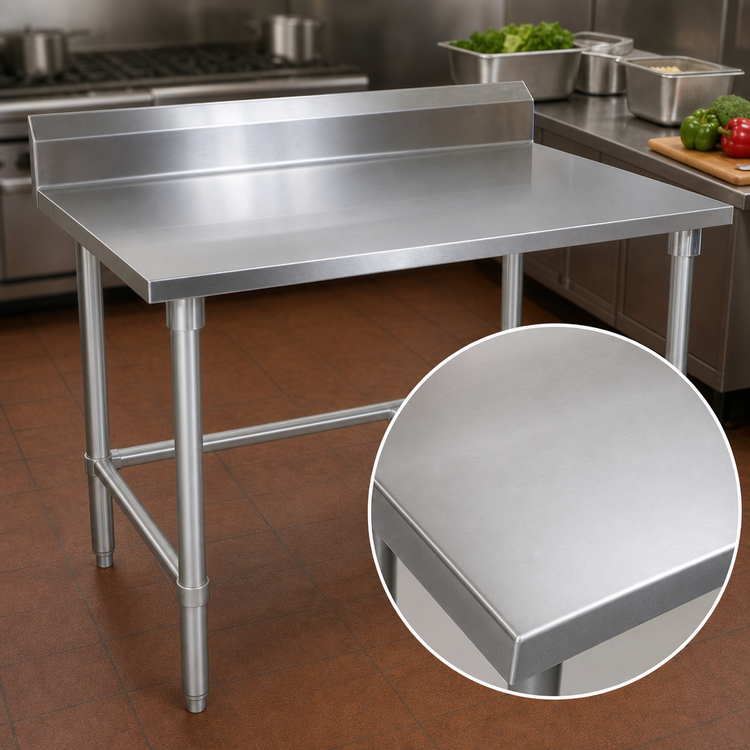 Product image #3 for Stallion 48 Inch x 24 Inch Stainless Steel Work Table with 5 Inch Backsplash