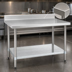 Thumbnail image #3 for Eagle Group Spec-Master T24144EM-BS Stainless Steel Work Table, 144 x 24 Inches, 14-Gauge Top, 4-1/2-Inch Backsplash, Galvanized Undershelf