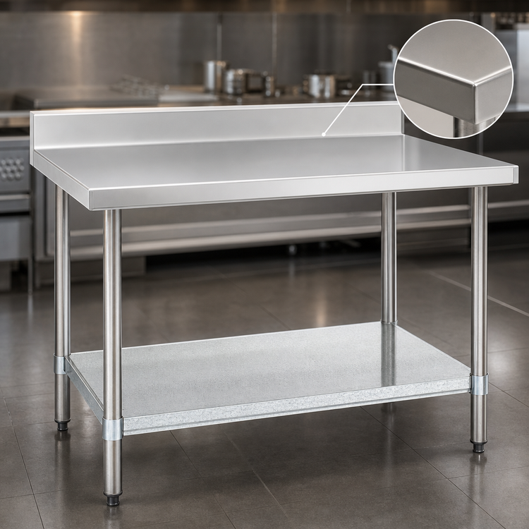 Product image #3 for Spec-Master Marine Series Stainless Steel Work Table with Backsplash and Galvanized Undershelf, 144 x 24 Inches