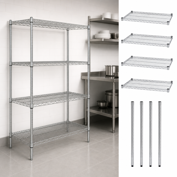 Product image #3 for Quantum Chrome Plated Stationary Wire Shelving Starter Kit, 72W x 36D x 74H, 4 Shelves