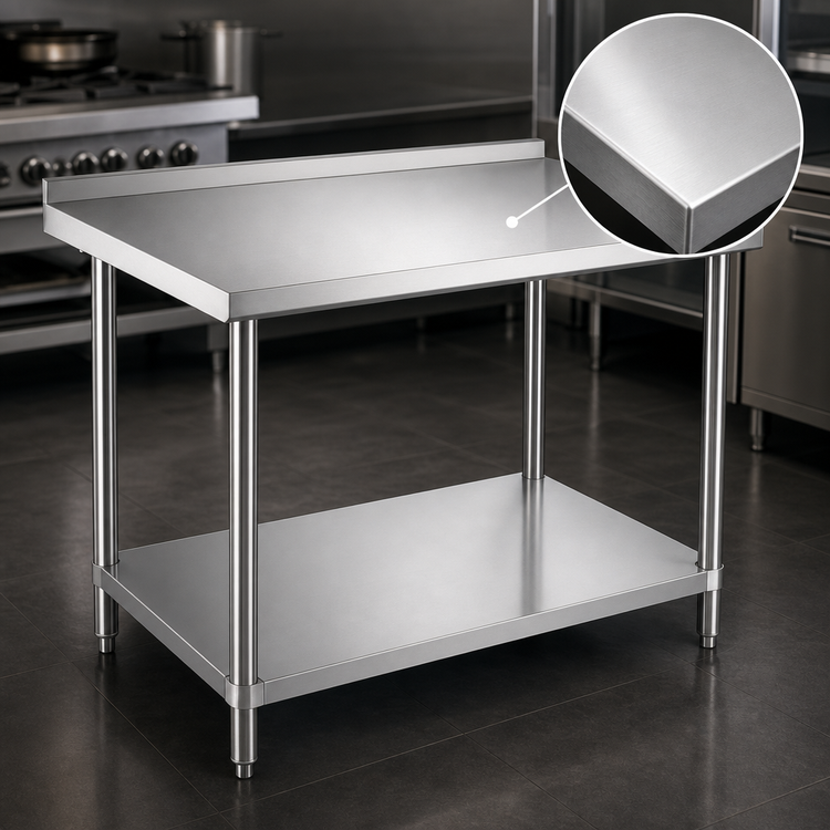Product image #3 for 60-Inch x 30-Inch Stainless Steel Worktable with 2-Inch Rear Backsplash and Undershelf