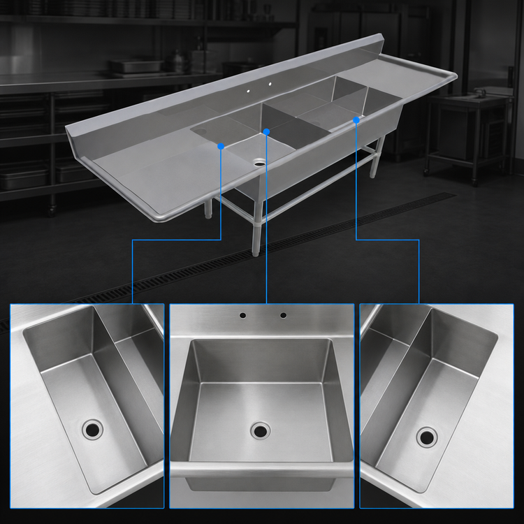 Product image #3 for John Boos Pro-Bowl 3-Compartment Platter Sink with 2 Drainboards, 14-Gauge Stainless Steel