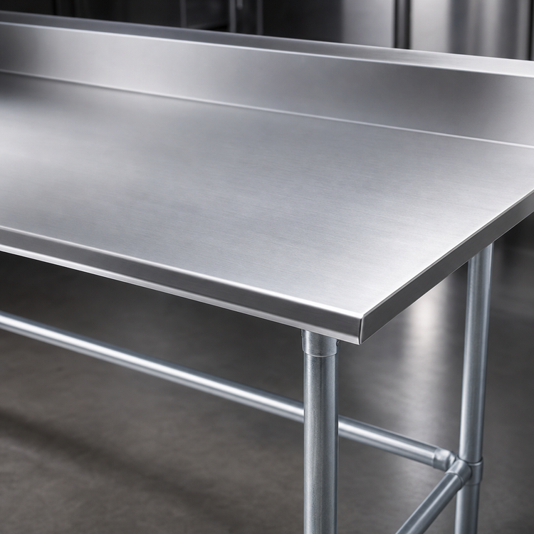 Product image #3 for Advance Tabco 144 Inch x 30 Inch 16-Gauge 430 Stainless Steel Work Table with 5 Inch Backsplash and Galvanized Open Base