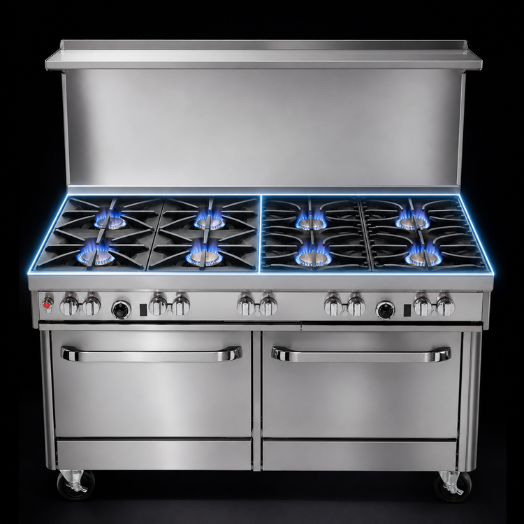 Product image #3 for Southbend Ultimate 60-Inch Gas Restaurant Range with 8 Open Burners, Convection Oven, and Cabinet Base