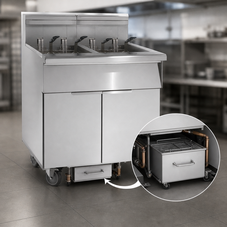 Product image #3 for Imperial Electric 5-Battery Floor Fryer with Built-In Space Saver Filter System, 75 lb. Tanks, Immersed Elements, Computer Controls