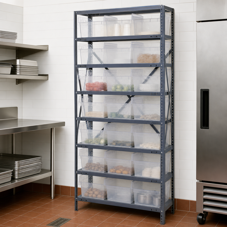 Product image #3 for Quantum Heavy-Duty Stationary Wire Shelving Unit with 8 Shelves and 21 Clear Bins, 36-Inch Wide x 12-Inch Deep x 75-Inch High