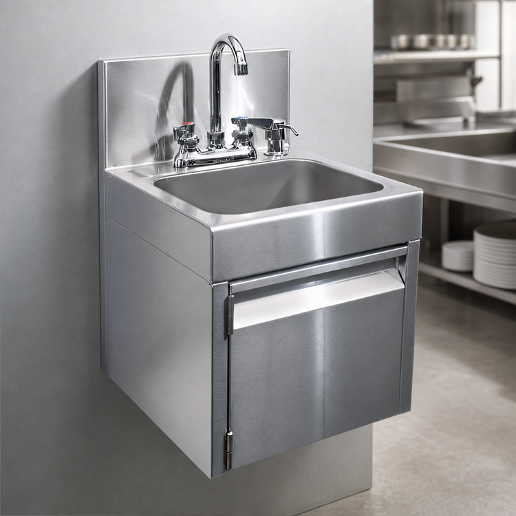 Product image #3 for Glastender Wall-Mount Stainless Steel Hand Sink with Faucet, Soap Dispenser, and C-Fold Towel Dispenser, 14 x 15 Inches