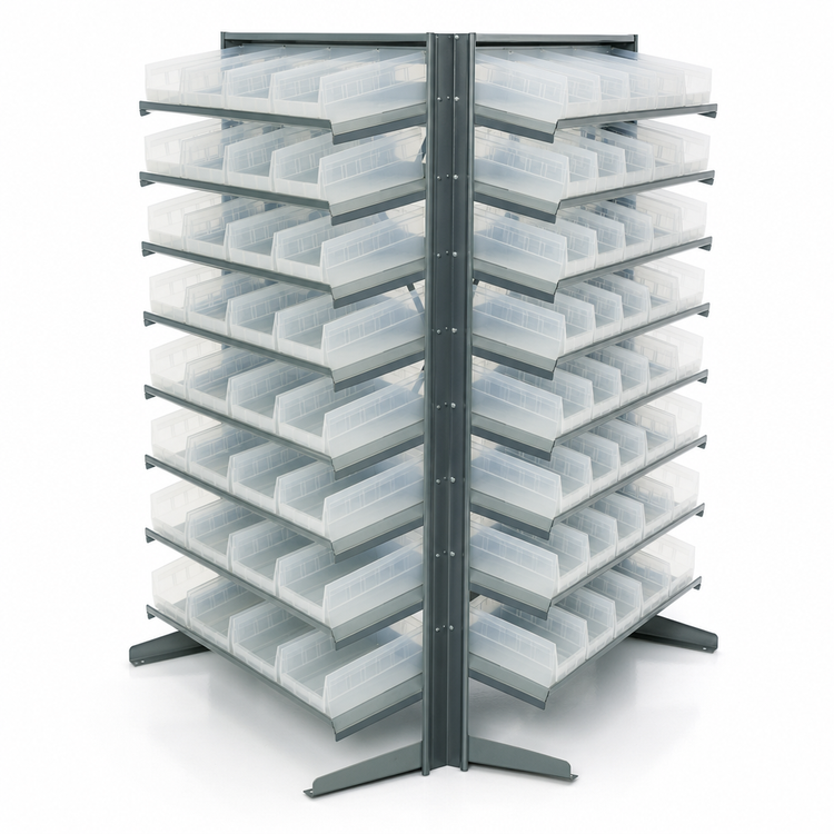 Product image #3 for Quantum Sloped Double-Sided Pick Rack with 64 Clear Bins, 36W x 24D x 60H