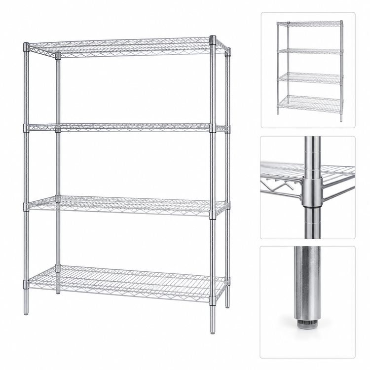Product image #3 for Quantum 72 Inch x 21 Inch x 54 Inch Chrome Wire Shelving Starter Kit, 4-Shelf Stationary Unit