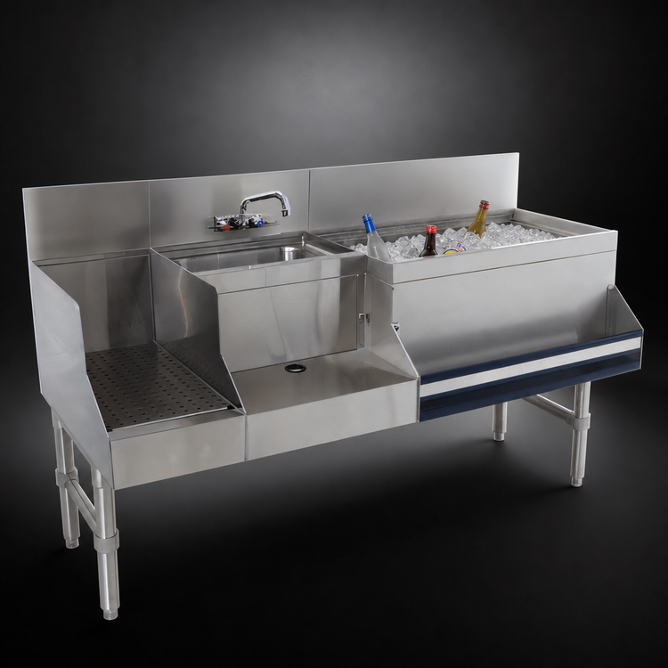 Product image #3 for Advance Tabco Prestige Uni-Serv 48-Inch Speed Bar with Right Ice Bin, 10-Circuit Cold Plate, Dump Sink, and Blender Recess