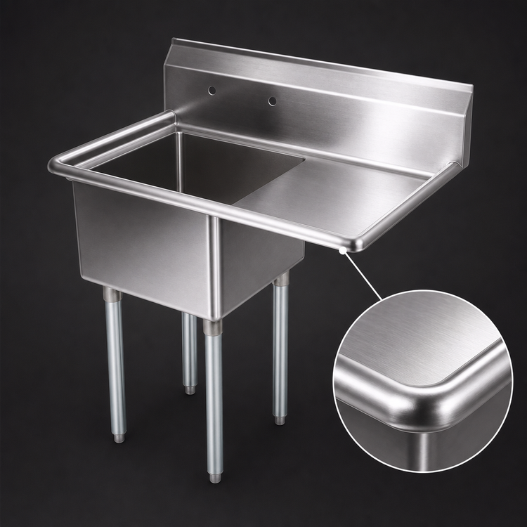 Product image #3 for John Boos E-Series 1-Compartment Stainless Steel Sink with Right Drainboard, 18 x 18 x 12 Bowl