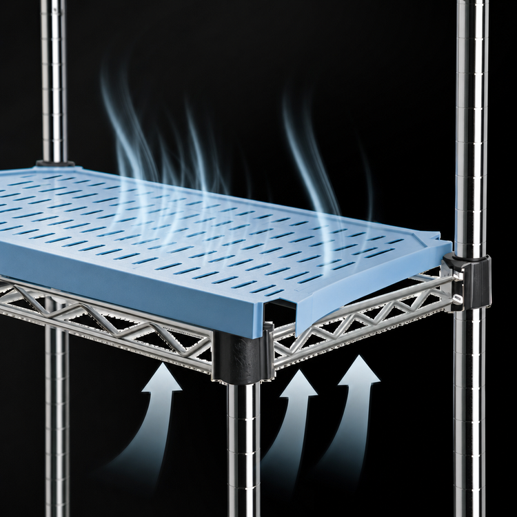 Product image #3 for QuadPlus 48 Inch x 18 Inch Vented Blue Polymer Shelf Mat with Chrome Wire Frame