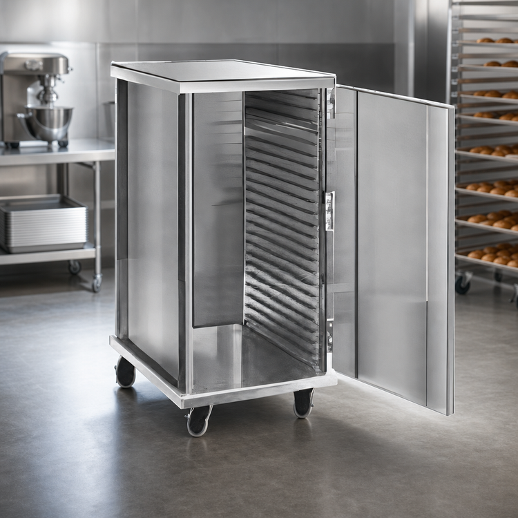 Product image #3 for FWE Intermediate Height Enclosed Non-Insulated Aluminum Pan Rack Transport Cabinet, 24 Slides, 18 x 26 Tray Capacity