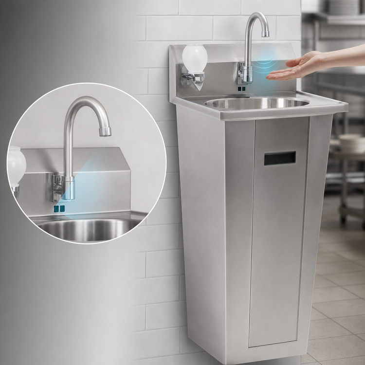 Product image #3 for Touchless Pedestal Mounted Hand Wash Sink with Electronic Eye Gooseneck Spout, 13-1/2 x 9-3/4 x 6-3/4 Bowl, 304 Stainless Steel