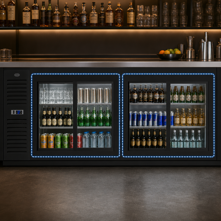 Product image #3 for Krowne Two-Section Sliding Glass Door Back Bar Cooler, 108 Inches Wide
