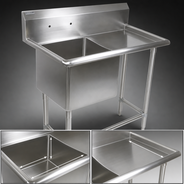 Product image #3 for John Boos Pro-Bowl 1-Compartment Stainless Steel Sink with Right Drainboard, 44-3/16 x 25-1/2 x 44-1/16 Inches