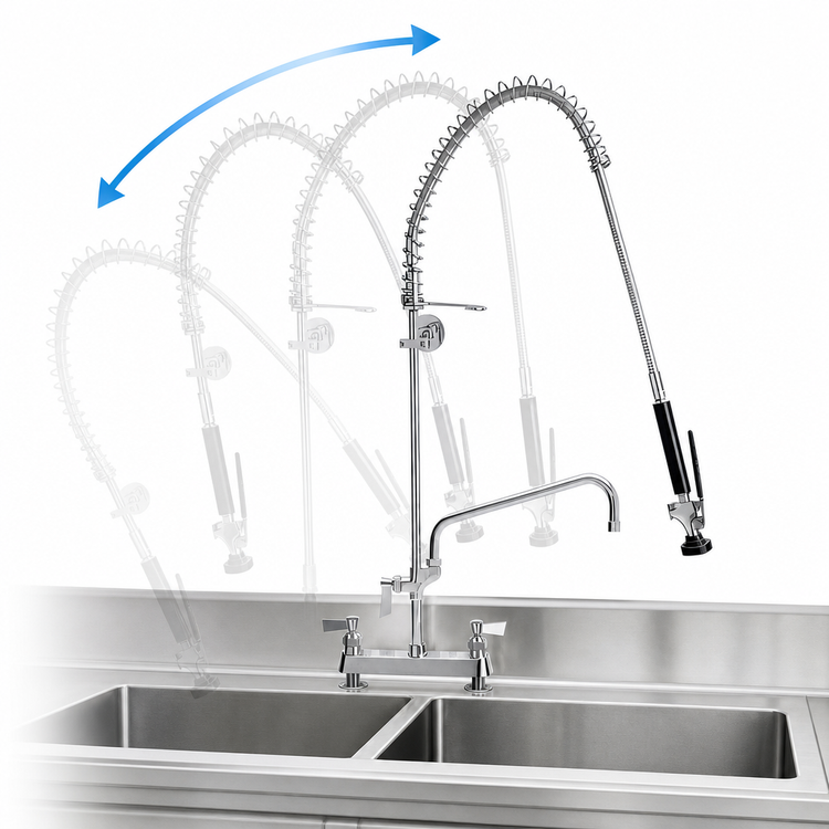 Product image #3 for Fisher 8-Inch Center Deck Mount Pre-Rinse Unit with Spring Action Gooseneck and 6-Inch Swing Spout