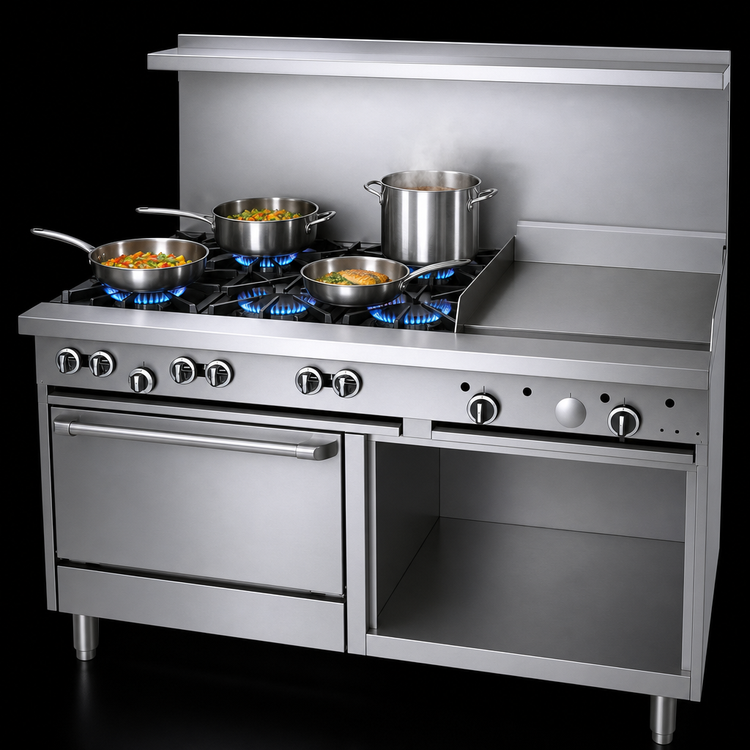 Product image #3 for Garland G Starfire Pro 60-Inch Commercial Gas Restaurant Range with 6 Open Burners, 24-Inch Griddle, Standard Oven, and Storage Base