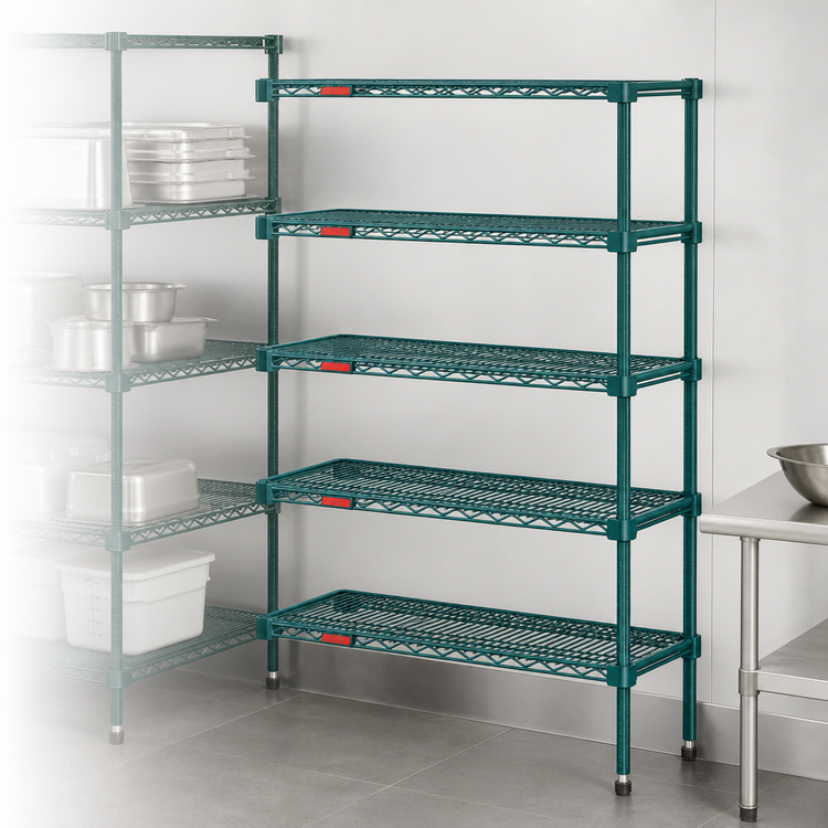 Product image #3 for Eagle Group Valu-Gard 5-Tier Add-On Wire Shelving Unit, 60W x 24D x 74H, Green Epoxy Finish