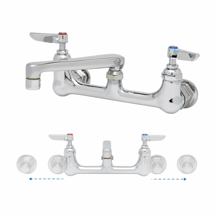 Product image #3 for T&S Brass 8-Inch Adjustable Center Wall Mount Double Pantry Mixing Faucet with 6-Inch Cast Swivel Spout