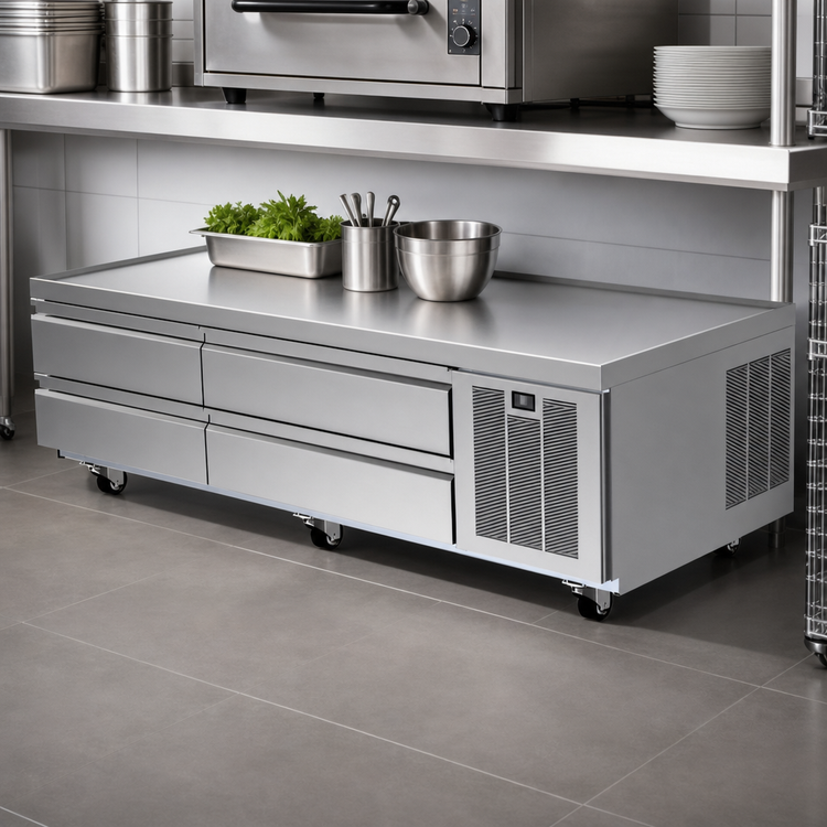 Product image #3 for Delfield Low-Profile Refrigerated Equipment Stand with 4 Drawers, 75-1/4 Inch Wide, Stainless Steel Top