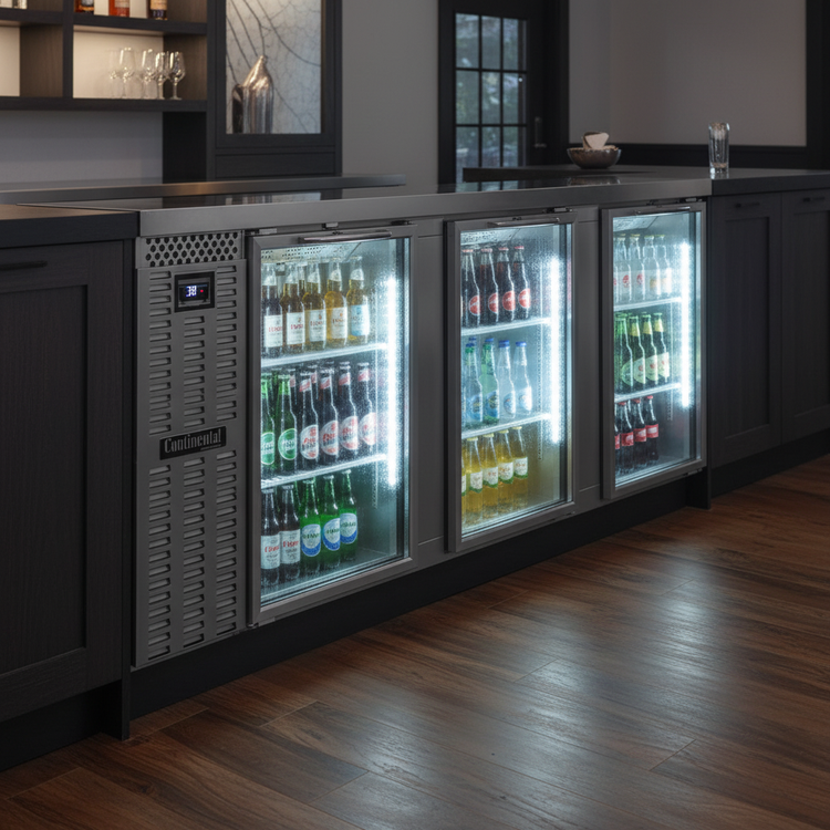 Product image #3 for Continental Refrigerator BB90NSSGDPT 90-Inch Pass-Thru Refrigerated Back Bar Cooler with Hinged Glass Doors