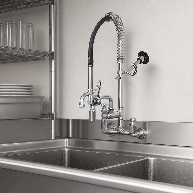Product image #3 for T&S Brass EasyInstall 8-Inch Center Wall-Mount Mini Pre-Rinse Unit with 8-Inch Swing Nozzle and 0.65 GPM Spray Valve