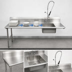 Thumbnail image #3 for BK Resources BKSDT-60-L-SS-P2-G 60-Inch Straight Soiled Dishtable with 20 x 20 x 8-Inch Pre-Rinse Sink, Left-to-Right, 18-Gauge 304 Stainless Steel