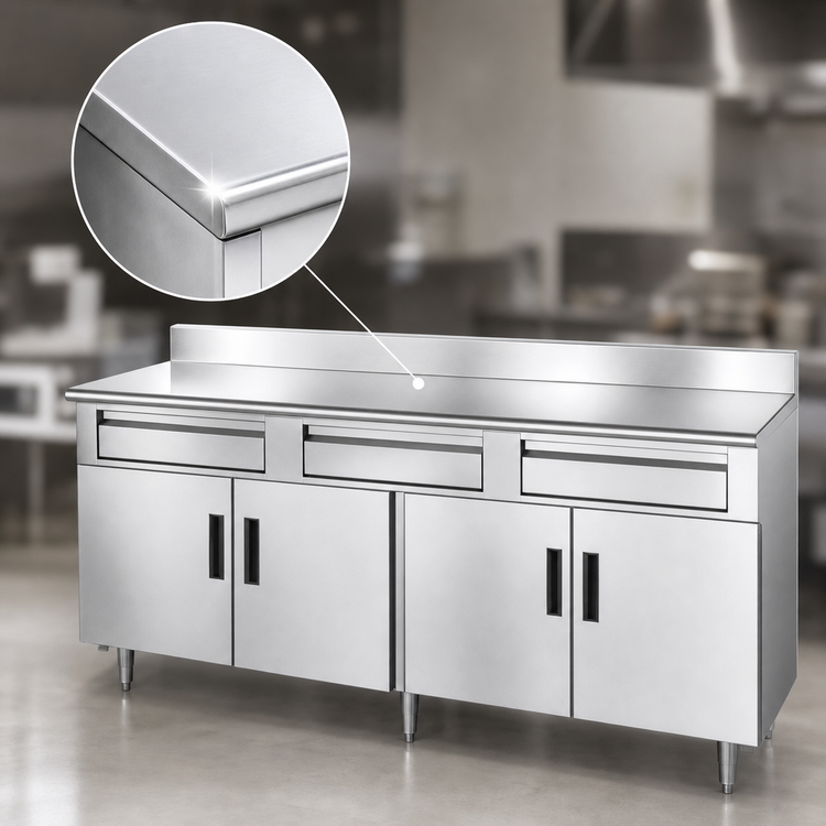 Product image #3 for Advance Tabco 84-Inch Enclosed Stainless Steel Work Table with 3 Drawers and 4-Door Cabinet Base
