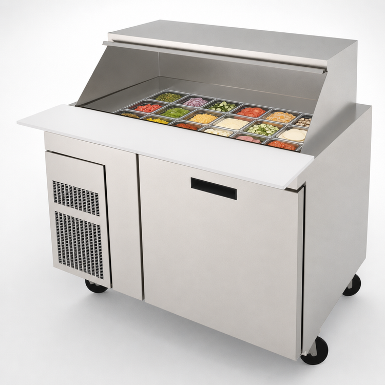Product image #3 for Randell 48-Inch One-Section High Heat Refrigerated Mega-Top Sandwich Prep Table / Breading Table