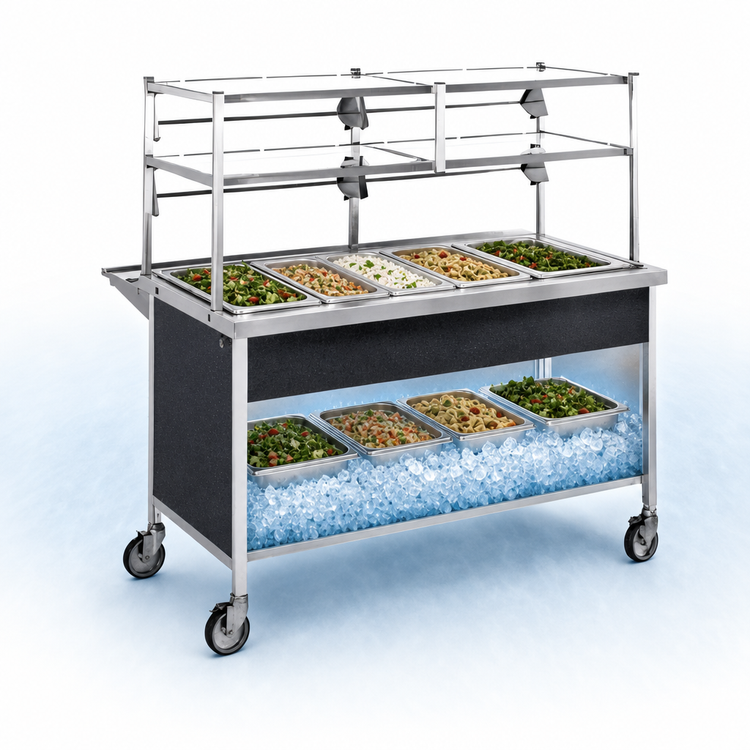 Product image #3 for Atlas Metal CAIC-6 6-Pan Ice Cooled Cold Food Serving Counter, 91-1/4" L