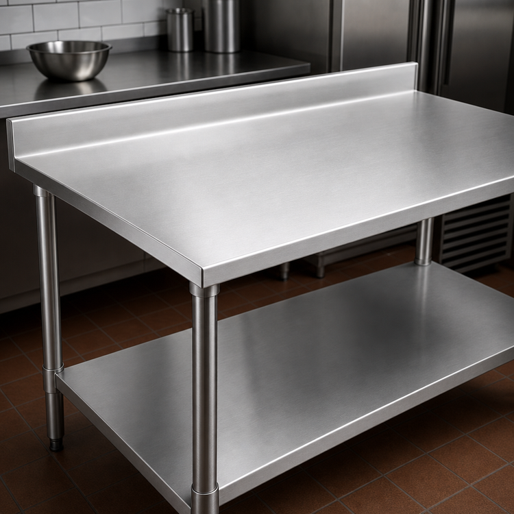 Product image #3 for Eagle Deluxe Series 30 x 30 Inch 16-Gauge Stainless Steel Corner Work Table with Backsplash and Undershelf