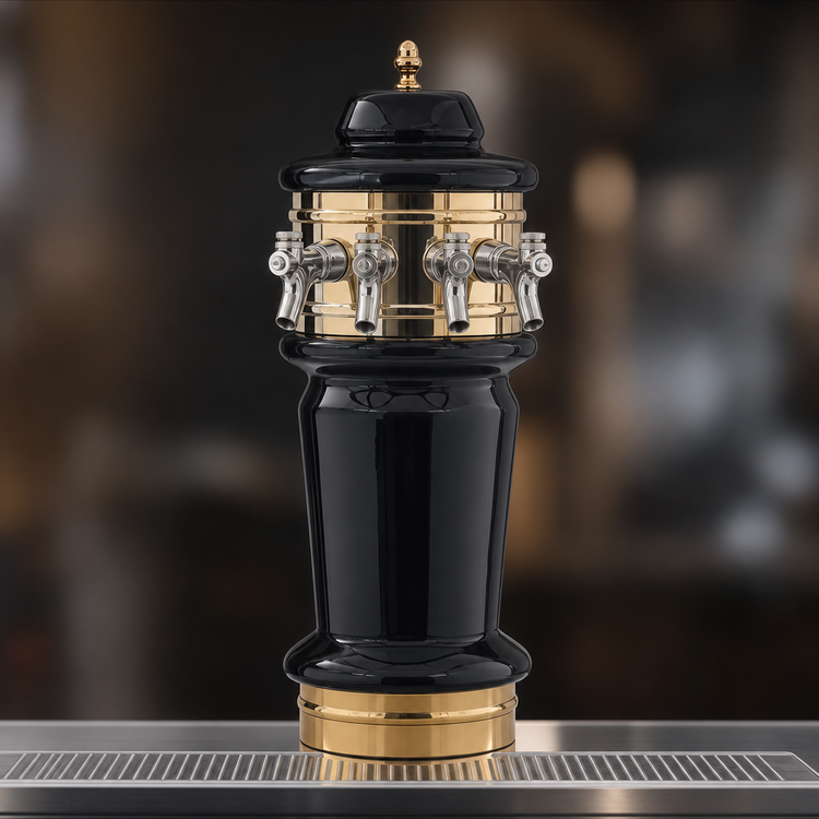 Product image #3 for Glastender Monaco 4-Faucet Polished Brass Air-Cooled Draft Dispensing Tower