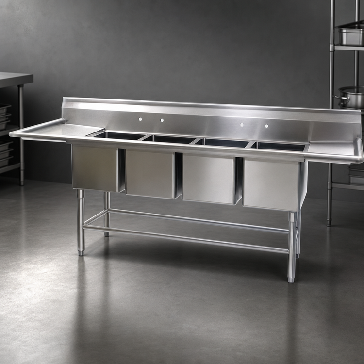 Product image #3 for Eagle Spec-Master FN2072-4-24R-14/3 Four Compartment Stainless Steel Commercial Sink with Right-Hand Drainboard