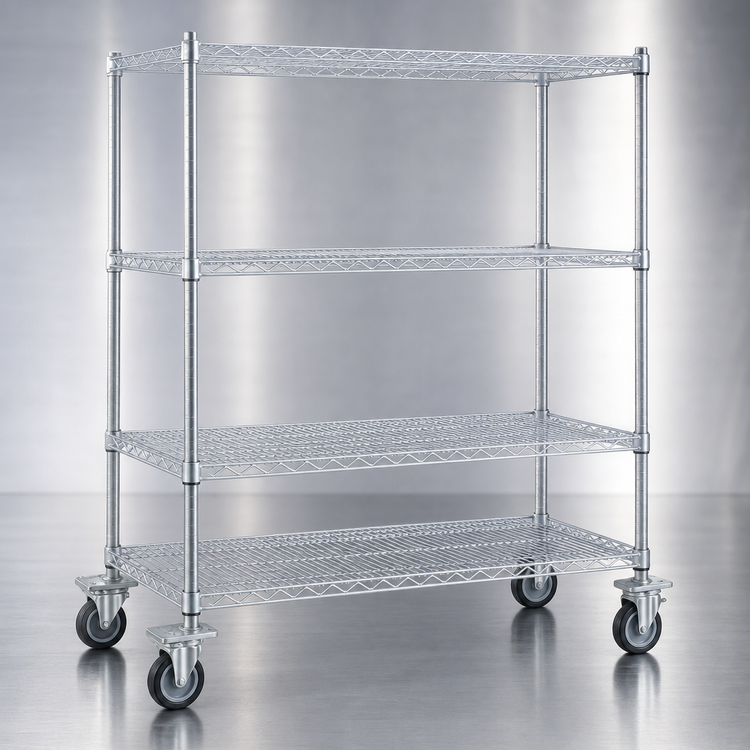 Product image #3 for EAGLEbrite 4-Tier Dolly Truck with 48 x 18-Inch Wire Shelves, Zinc Finish, Poly Swivel/Brake Casters