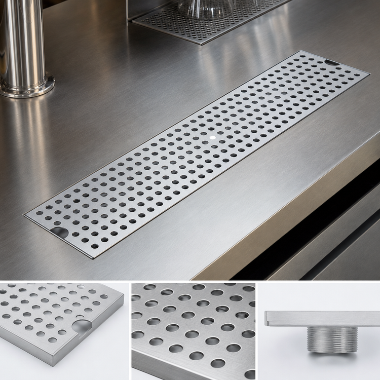 Product image #3 for Micro Matic Surface Mount Stainless Steel Drip Tray with Perforated Grill and 3-1/2 Inch Drain Nipple, 30 Inch x 5 Inch