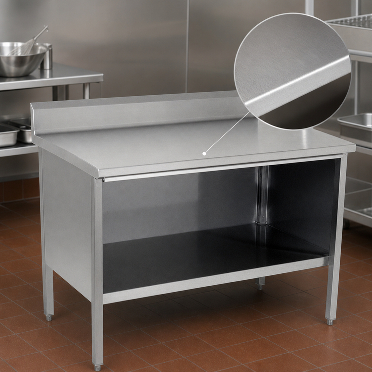 Product image #3 for John Boos Open Front Enclosed Base Stainless Steel Work Table, 48 x 24 Inches, 14 Gauge Top, 5 Inch Backsplash