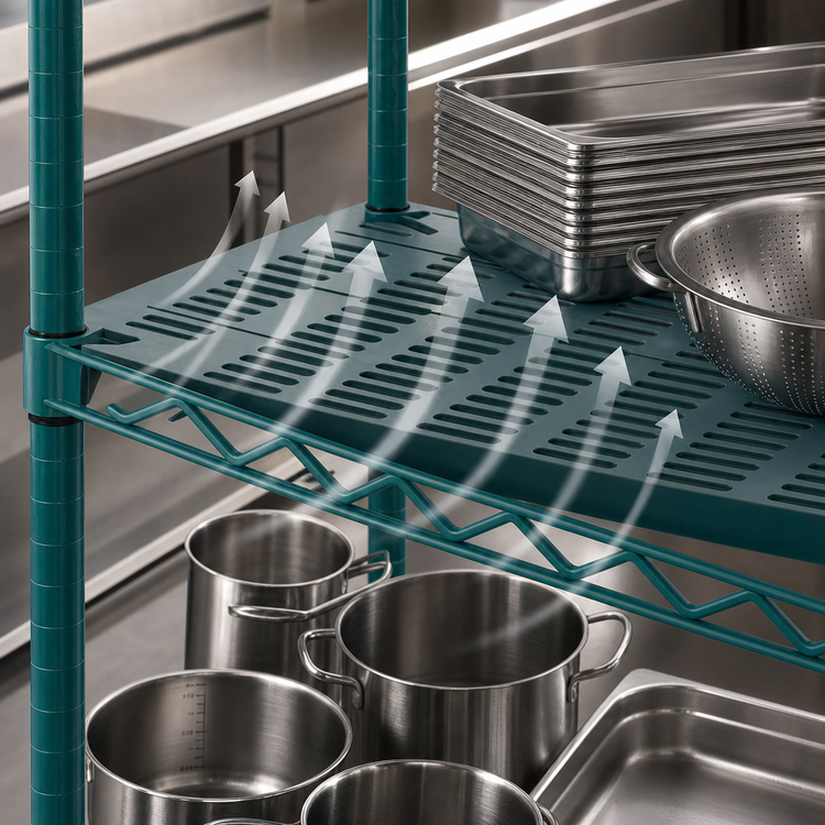 Product image #3 for QuadPlus 72 Inch x 21 Inch Louvered Green Polymer Shelf Mat with Quad-Adjust Wire Frame