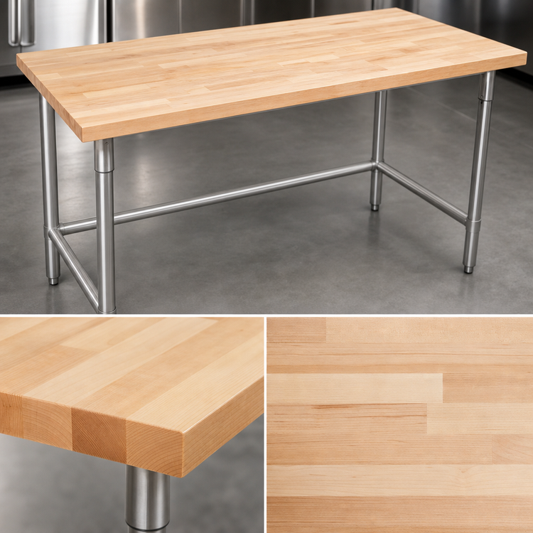 Product image #3 for John Boos 84" x 36" Northern Hard Rock Maple Wood Top Work Table with Stainless Steel Base