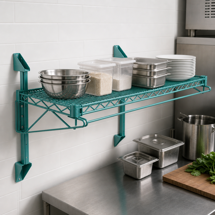 Product image #3 for Quantum Wall-Mount Cantilever Single Shelf Kit, 36 x 14 Inch, Green Epoxy Antimicrobial Finish