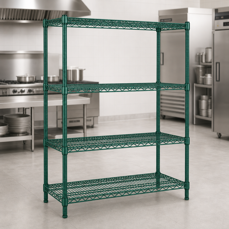 Product image #4 for Eagle Group Valu-Gard Stationary 4-Tier Double-Mat Wire Shelving Starter Unit, 48 x 18 x 74 Inches, Green Epoxy